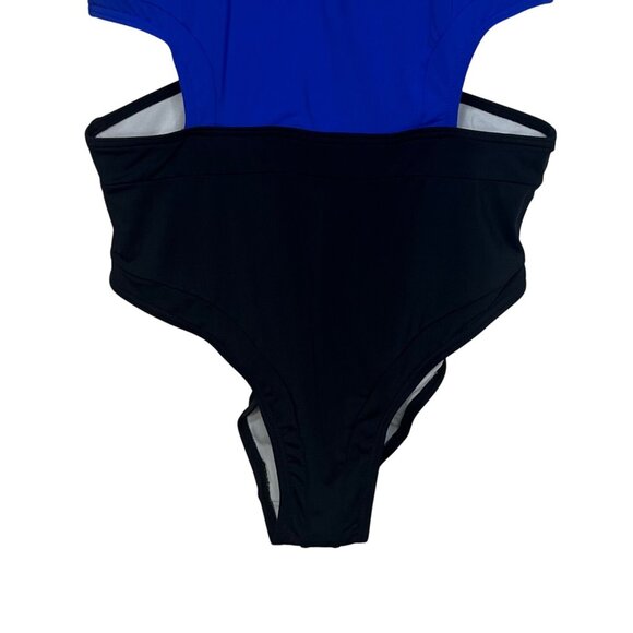 Holipick Two Tone One Piece Swimsuit Large Black Blue New High Neck Cutout - Picture 5 of 11